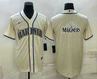 Mens Seattle Mariners Big Logo Cream Stitched MLB Cool Base Nike Jersey->seattle mariners->MLB Jersey